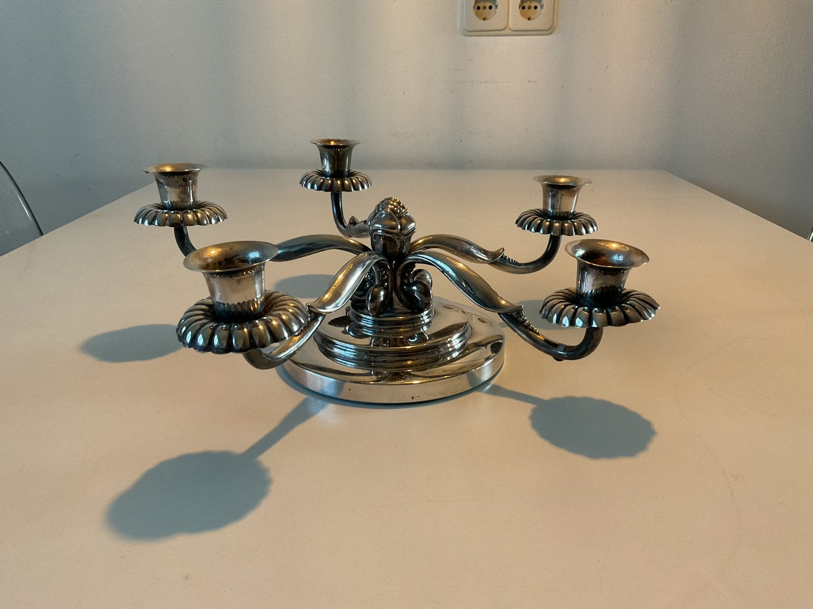 Art Nouveau 5-armige verzilverde kandelaar Denemarken, Antiek en Kunst, Ophalen of Verzenden