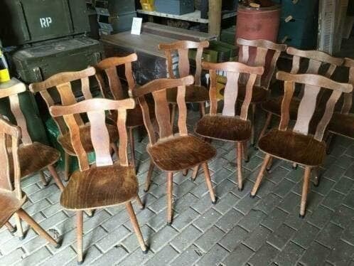 Stevige partij oude houten kroeg stoelen , stoeltjes, Ophalen, Gebruikt, Bruin, Vijf, Zes of meer stoelen