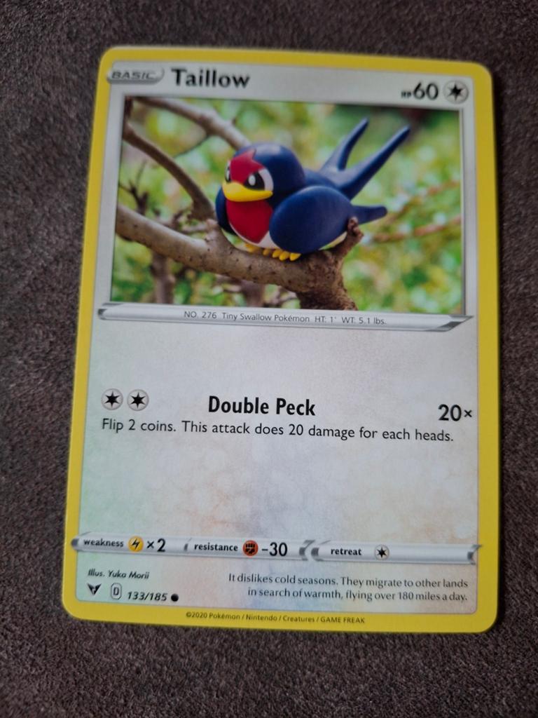 Pokémon Kaart - Taillow (133/185), Ophalen of Verzenden, Zo goed als nieuw, Losse kaart