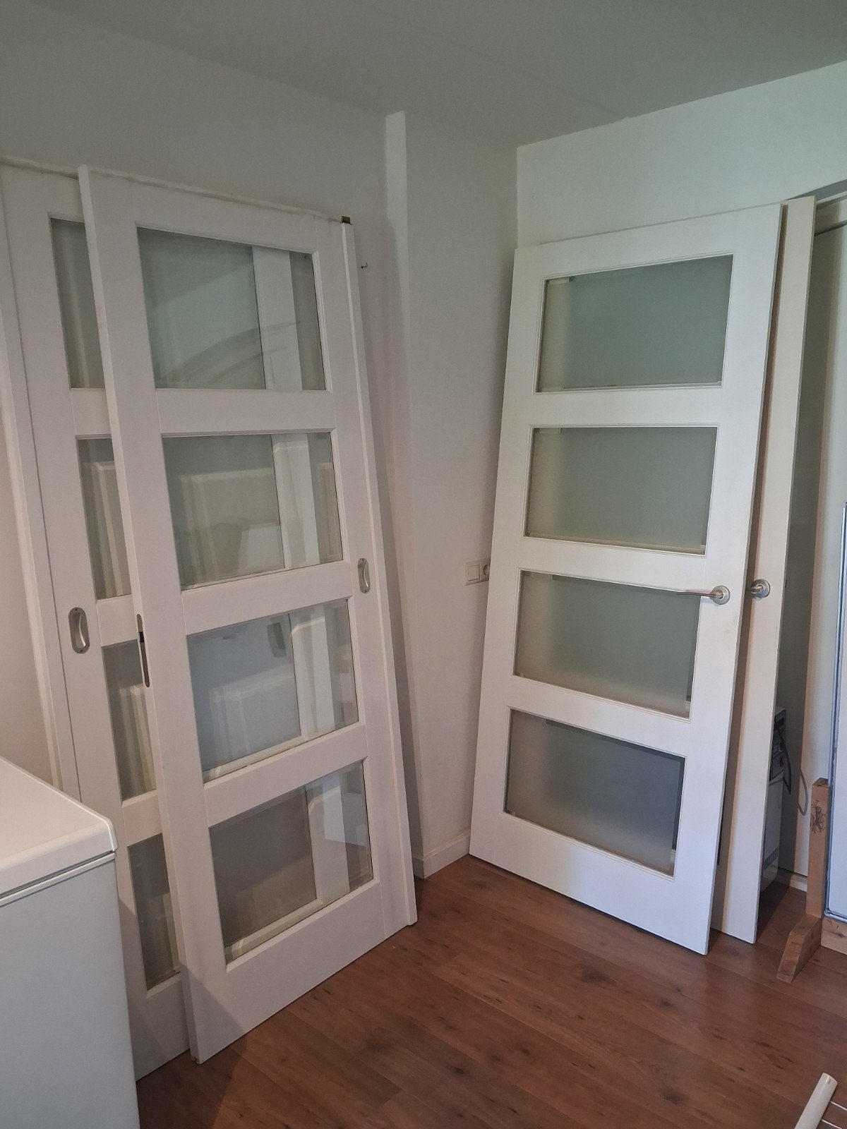 Schuifdeuren en opdekdeuren met facetglas, Doe-het-zelf en Verbouw, Deuren en Horren, Ophalen, Gebruikt, 80 tot 100 cm, Binnendeur