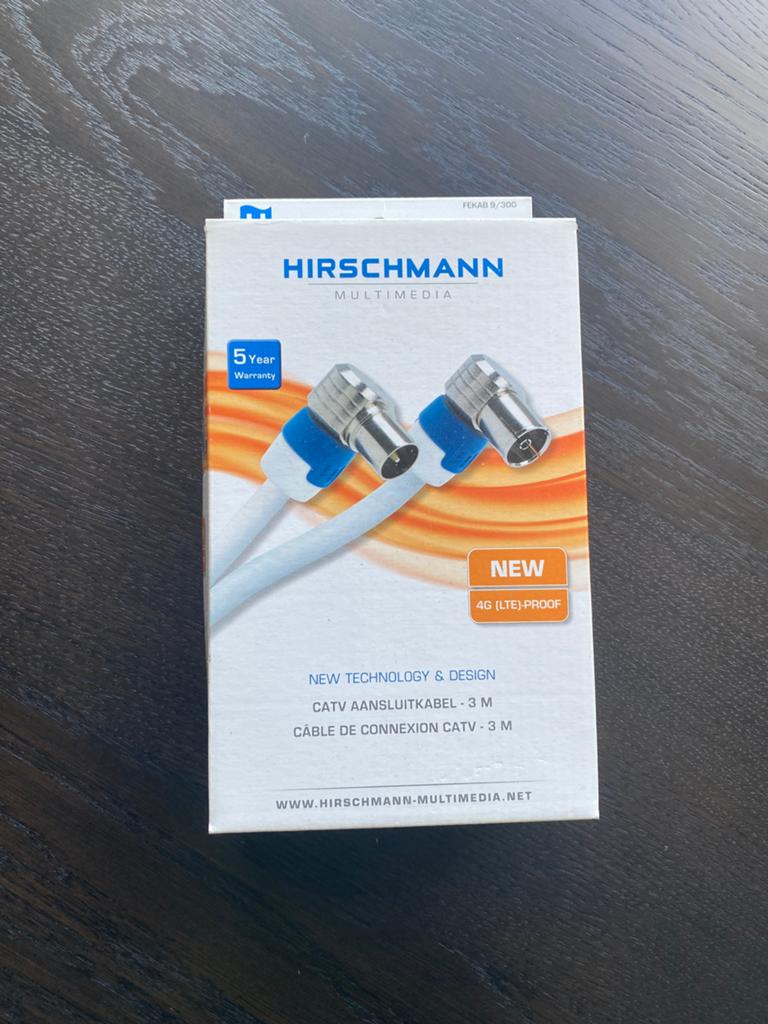 Hirschman CATV kabel 3 meter - nieuw, Ophalen of Verzenden, Nieuw, Coaxiale kabel