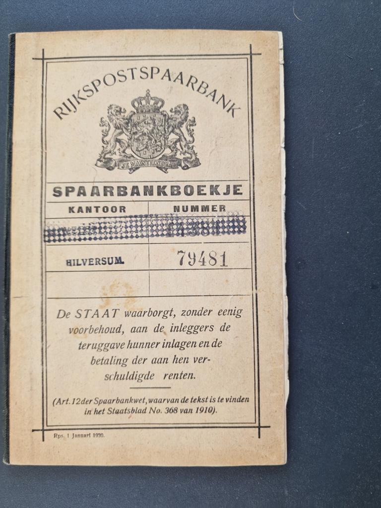 Rijkspostspaarbank Spaarbankboekje 1910, Ophalen of Verzenden, Voor 1920, Overige typen