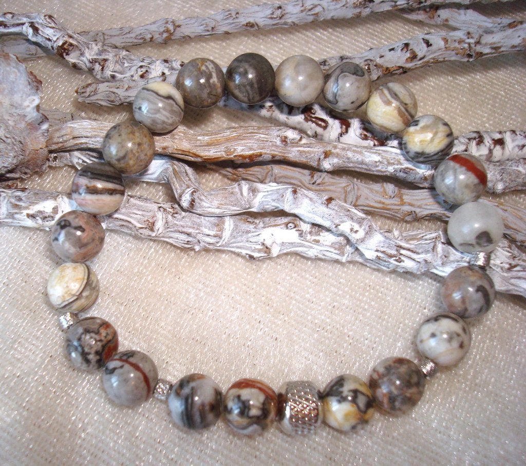 Armband van picasso jaspis en RVS kralen - maat naar wens, Info.adorabeads@gmail.com, Adorabeads, Nieuw, Ophalen of Verzenden