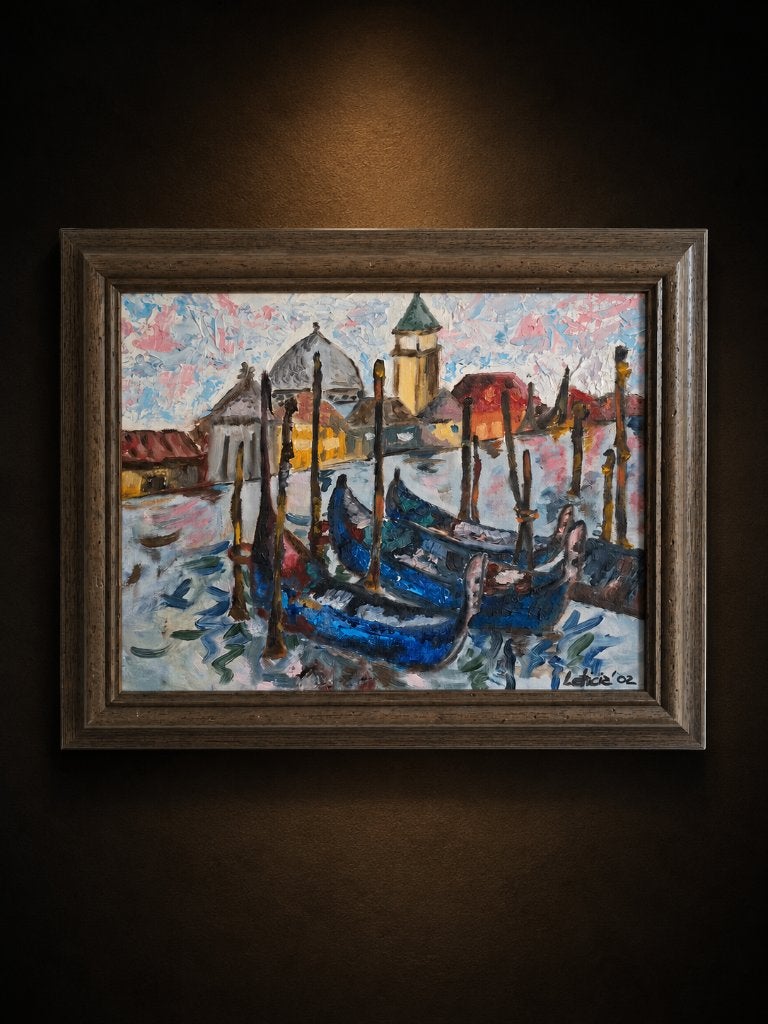 Blue Gondola, Maritiem / water, Doek, Impressionistisch, Olieverf