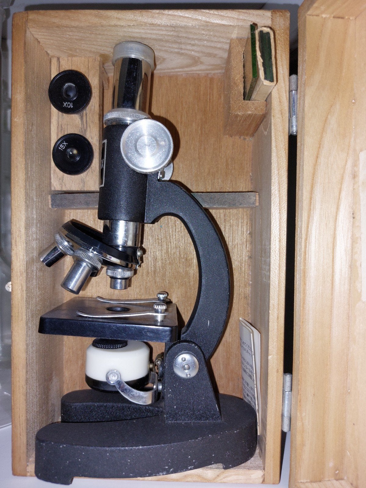 Vintage Microscoop in Houten Kist - X-600X Vergroting, Audio, Tv en Foto, Optische apparatuur | Microscopen, Verzenden, Gebruikt