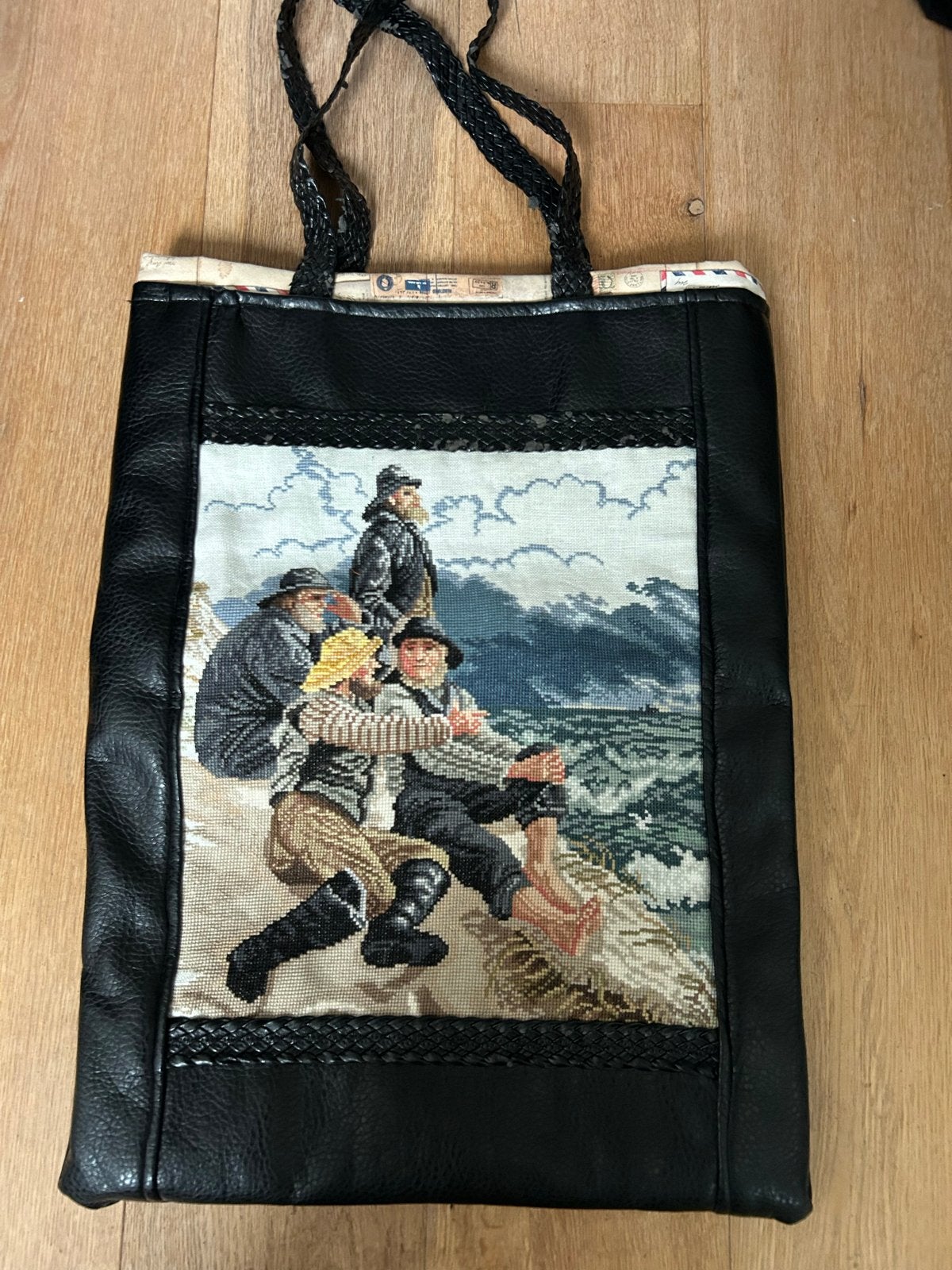 Zelfgemaakte Leren Tas met Uniek Borduurwerk, Ophalen of Verzenden, Zwart, Shopper
