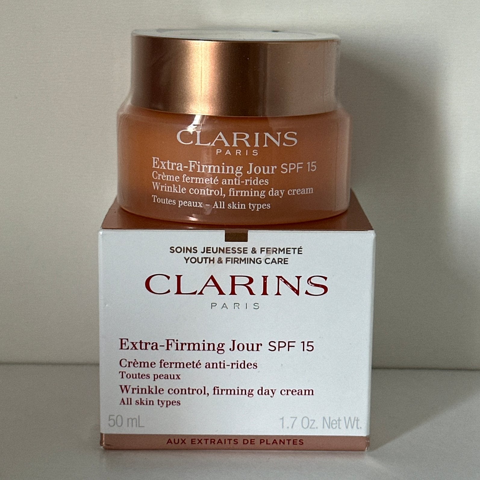 Clarins Extra- Firming Day Cream SPF 15/ 50 ml, Ophalen of Verzenden, Nieuw, Gehele gezicht, Verzorging