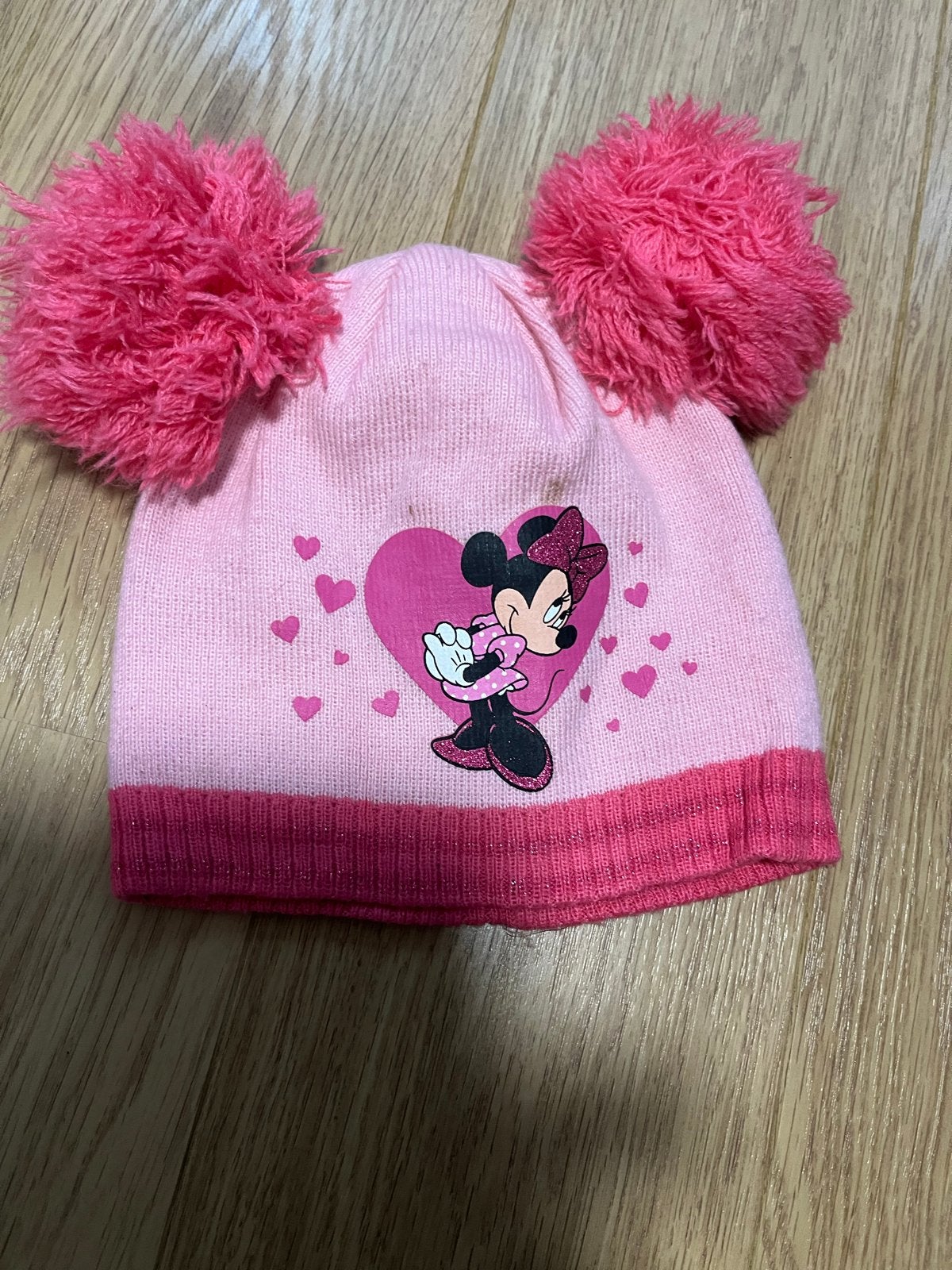 Roze Minnie Mouse Muts met Pompons, Gebruikt, Meisje, Ophalen of Verzenden, 122 t/m 128