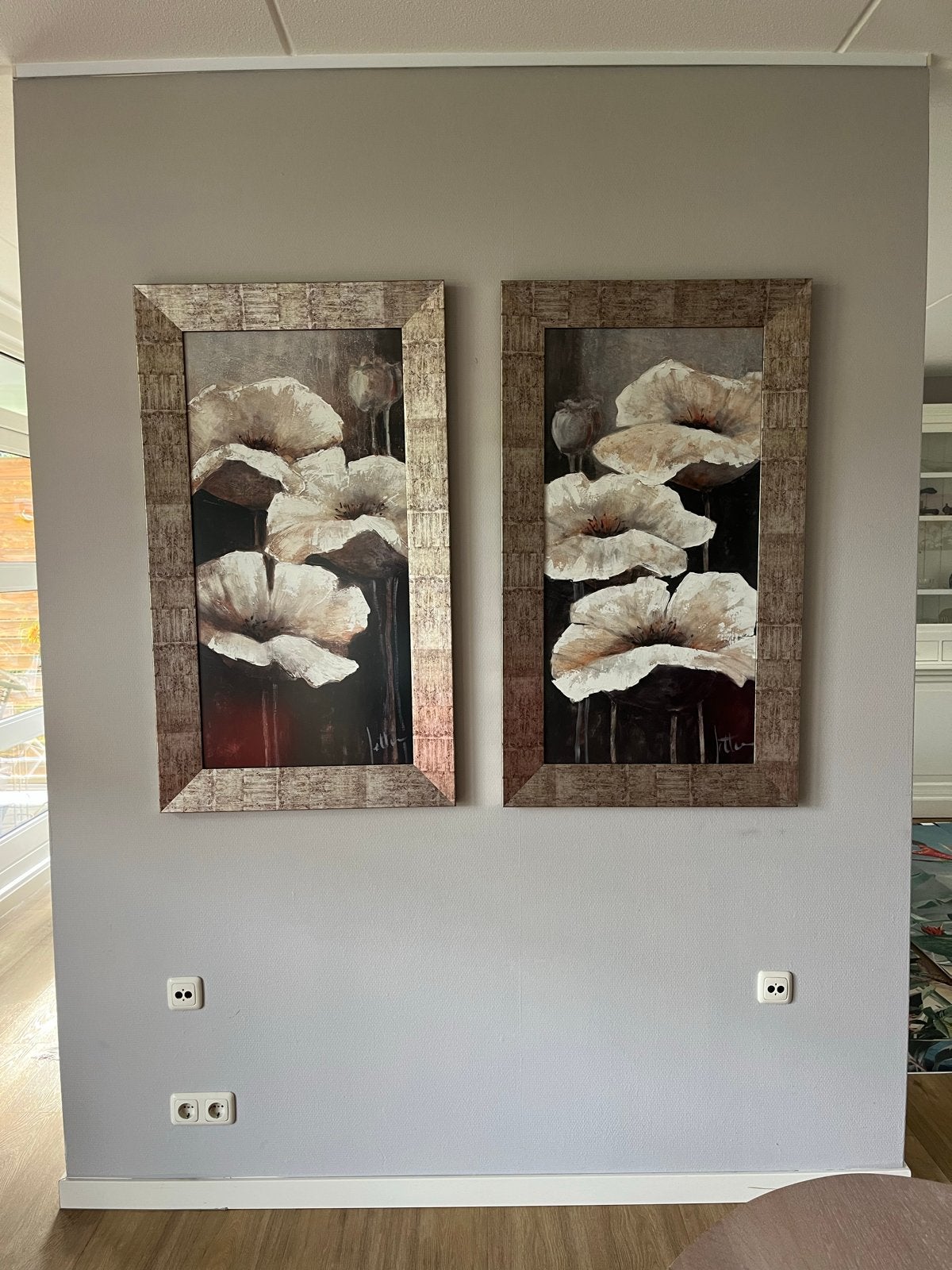 2 ingelijste foto's/prints van bloemen, 118x68,5 cm, Ophalen, Zo goed als nieuw, Foto of Poster, 75 – 100