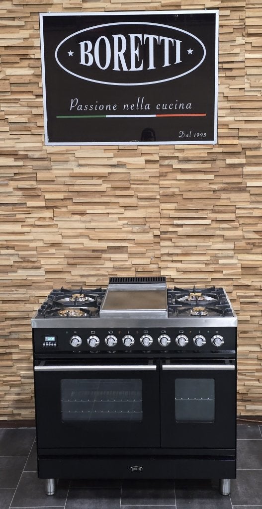 Boretti fornuis 90cm hoogglans zwart + rvs 2 ovens Frytop, Niet ingevuld, 60 cm of meer, Niet ingevuld, Ophalen of Verzenden