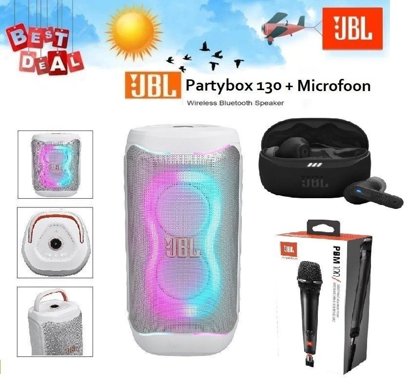 ✅NIEUW✅ JBL Partybox 130 Wit + Mic +  🎁JBL Tune Beam 2, Ophalen of Verzenden, Nieuw, Center speaker, JBL