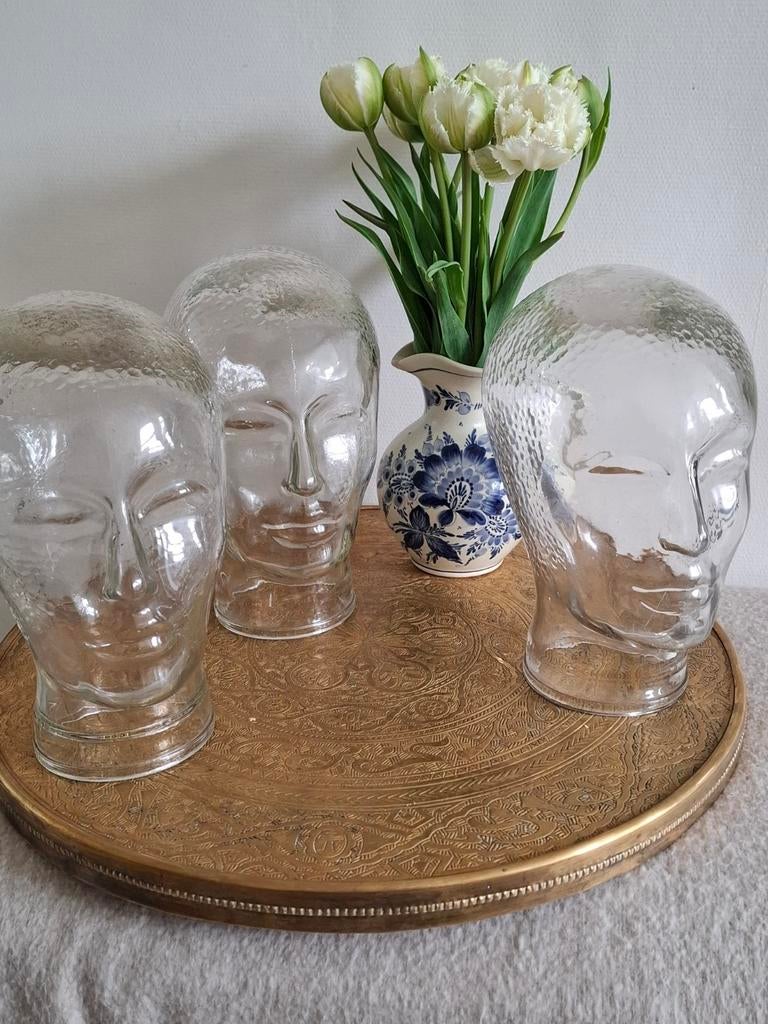 Set van 2 Vintage Glazen Hoofden - Mannequin Hoofden, Ophalen of Verzenden