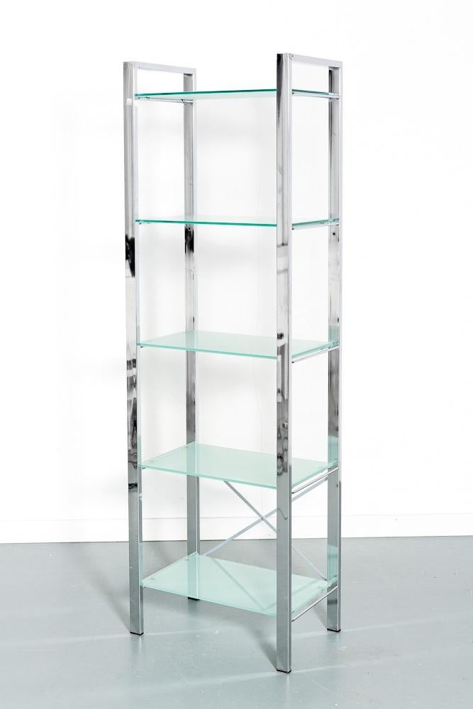 Design wandkast met verchroomd staal en melkglas, Ophalen, Met plank(en), Zo goed als nieuw, 150 tot 200 cm