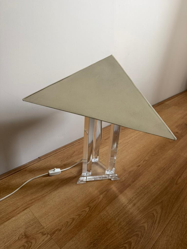 Tafellamp pyramide vintage acryl wit, Huis en Inrichting, Lampen | Tafellampen, Ophalen of Verzenden, Gebruikt, Minder dan 50 cm