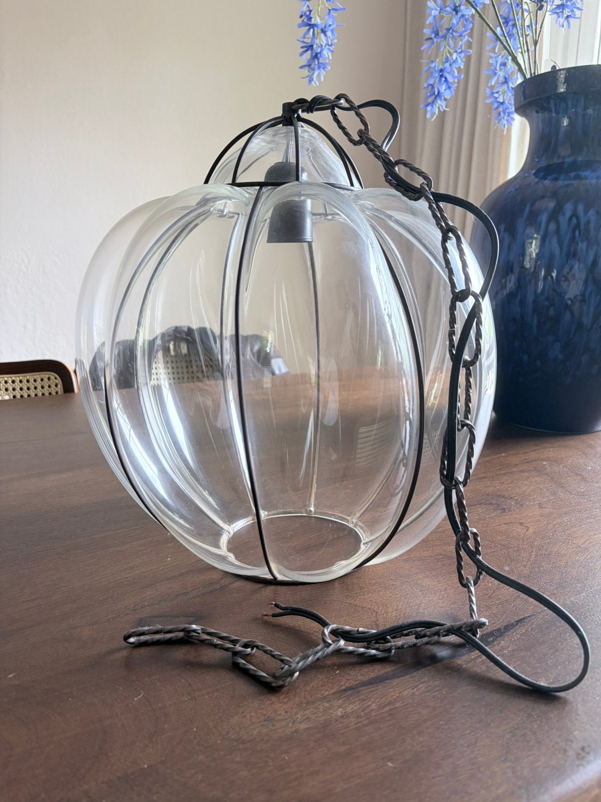 Vintage Venetiaanse hanglamp hand geblazen glas, Ophalen, Gebruikt, E27 (groot), Glas