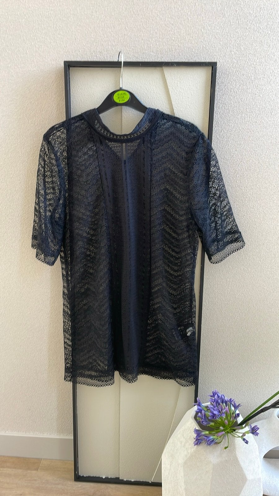 Zwart kanten T-shirt met korte mouwen - MS Mode, Maat 38/40 (M), Zwart, Ophalen of Verzenden, Zo goed als nieuw