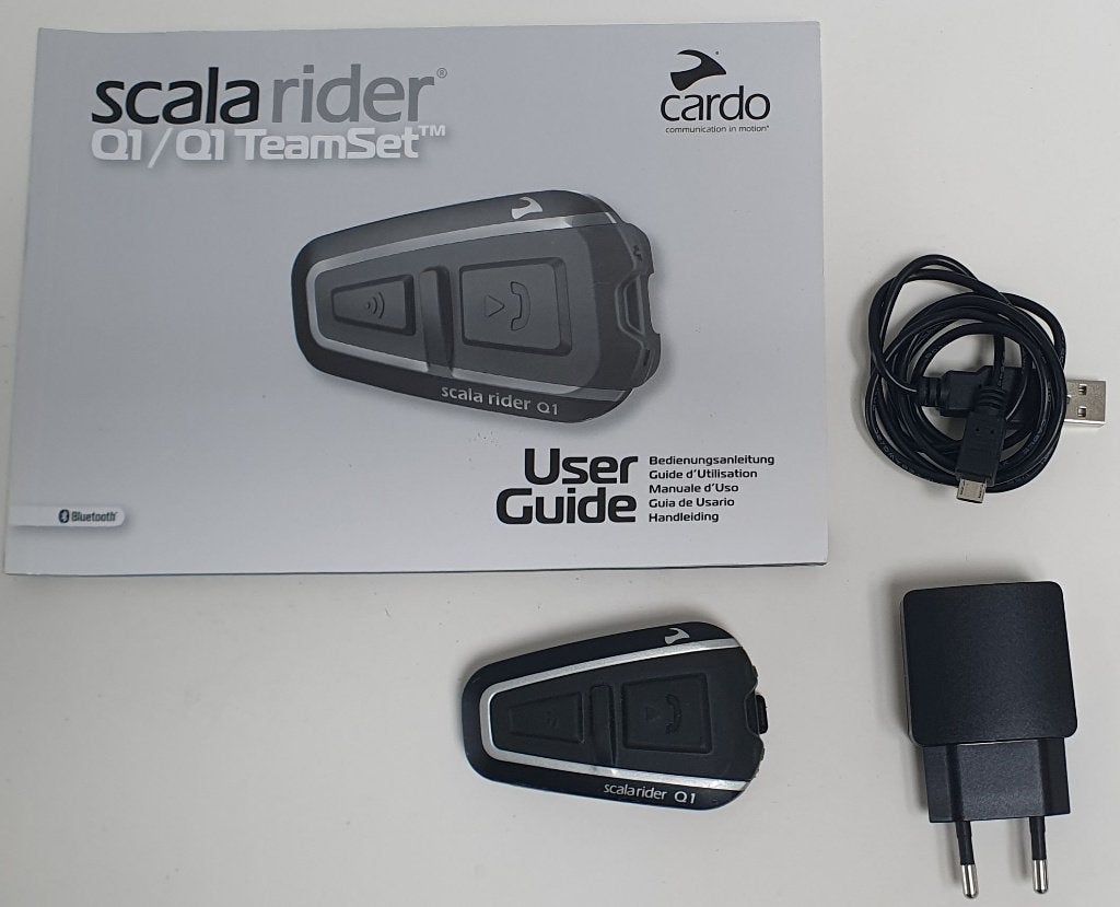 Cardo Scala Rider Q1 TeamSet– Complete Bluetooth Intercomset, Motoren, Verzenden, Zo goed als nieuw