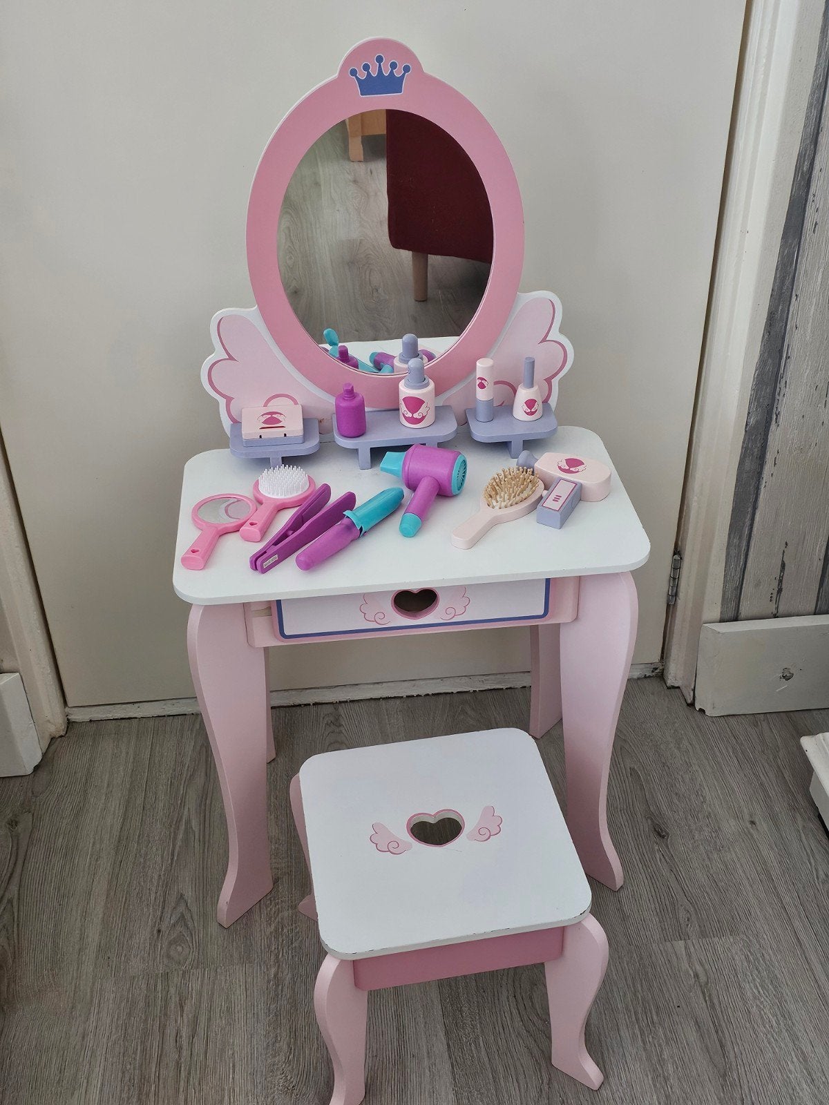Houten Kaptafel met Krukje en Accessoires voor Kinderen, Ophalen, Gebruikt, Jongen of Meisje