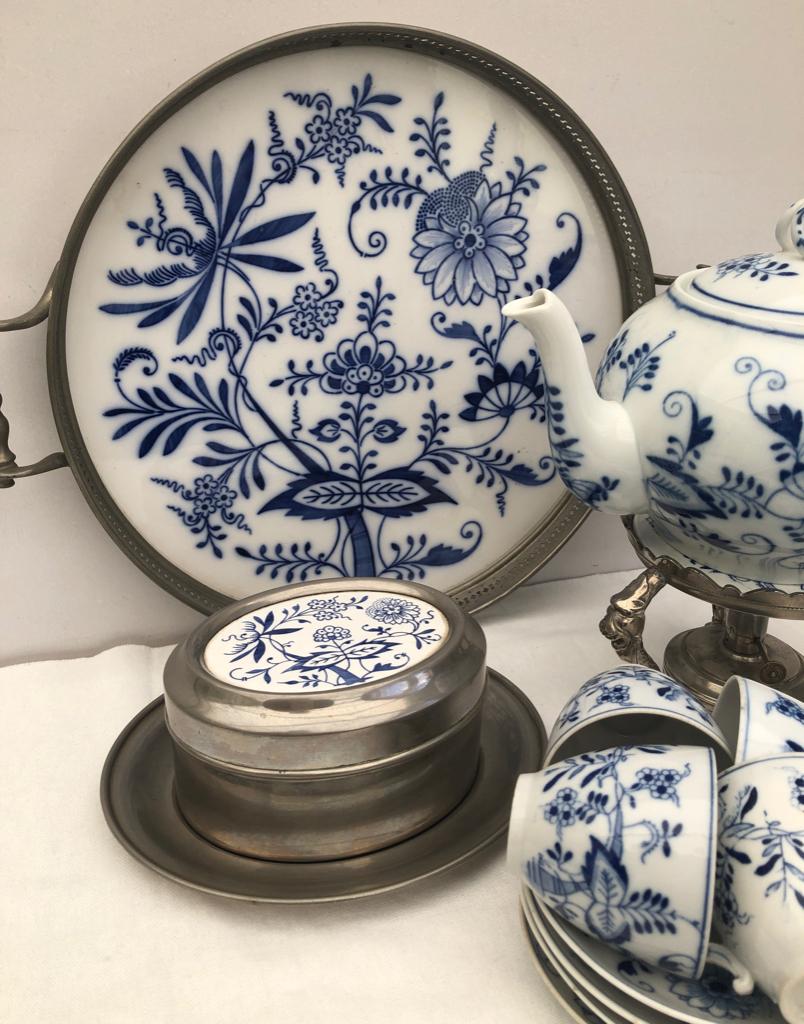 Antiek Ronde Dienblad Zwiebelmuster, Antiek en Kunst, Ophalen of Verzenden
