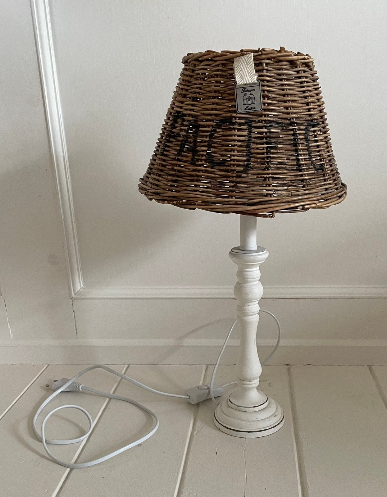 Brocante lamp met Rivièra maison kap, Ophalen of Verzenden, Zo goed als nieuw