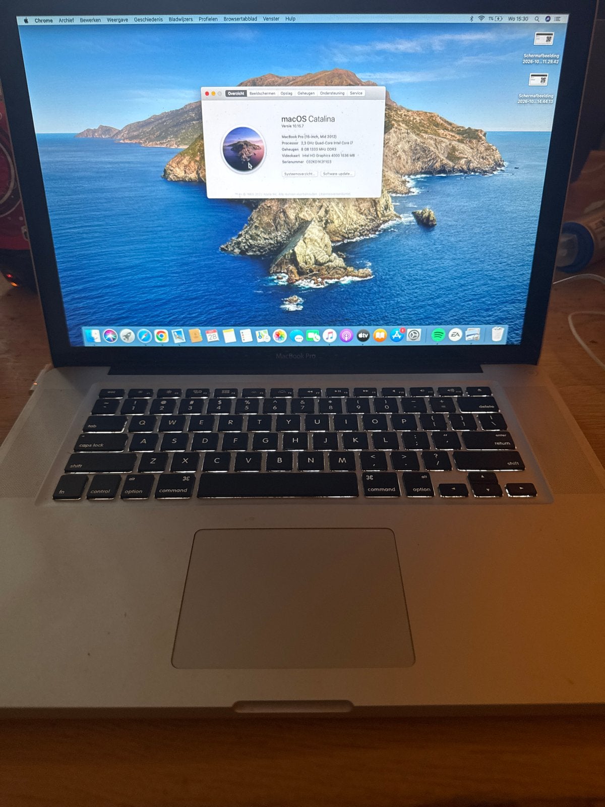 MacBook Pro (15-inch, Mid 2012) - macOS Catalina, Gebruikt, 2 tot 3 Ghz, 8 GB, Onbekend