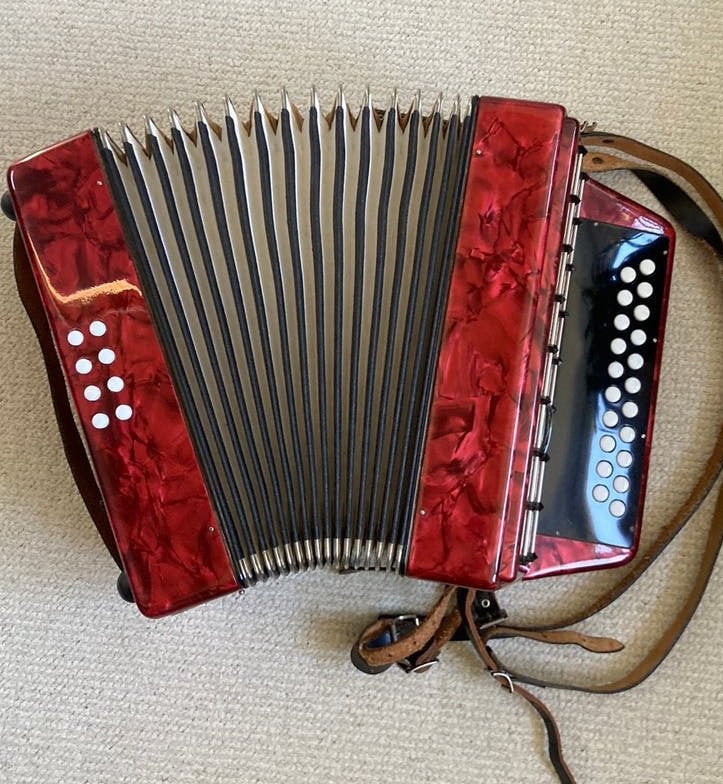 Dubbelborst handharmonica, Muziek en Instrumenten, Accordeons, Ophalen, Overige formaten, Met koffer, Zo goed als nieuw