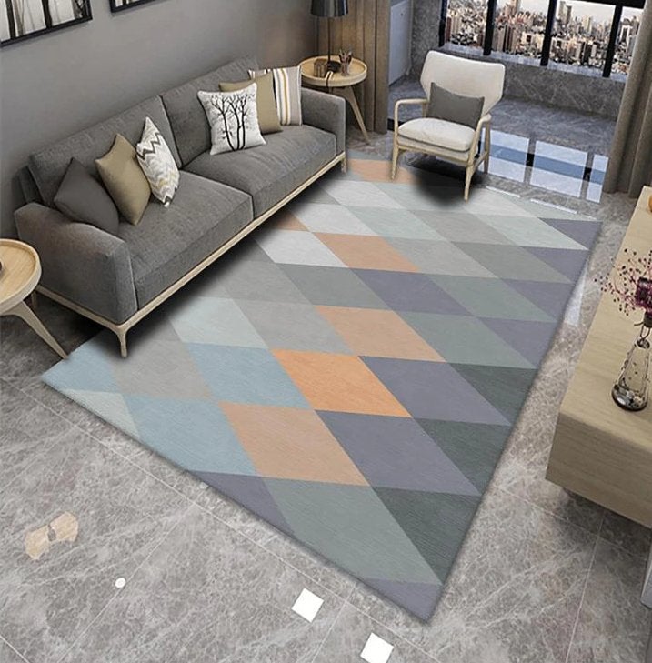 Blauw Oranje Paars Groen Geometrisch Vloerkleed Kleed Tapijt, Huis en Inrichting, Verzenden, Groen, Rechthoekig, Nieuw