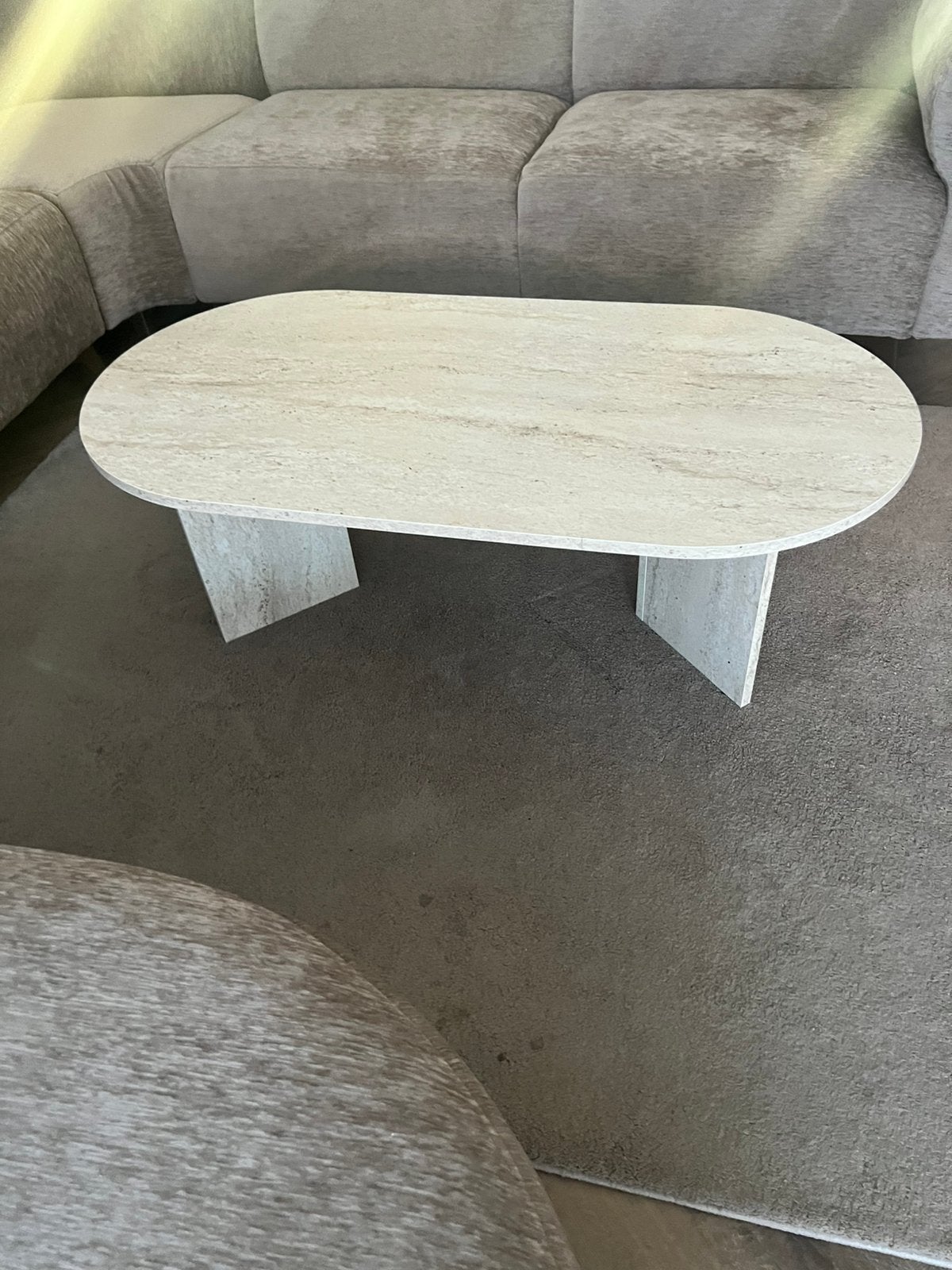 Salontafel travertijn ovaal, Ophalen, 100 tot 150 cm, 50 tot 100 cm, Zo goed als nieuw