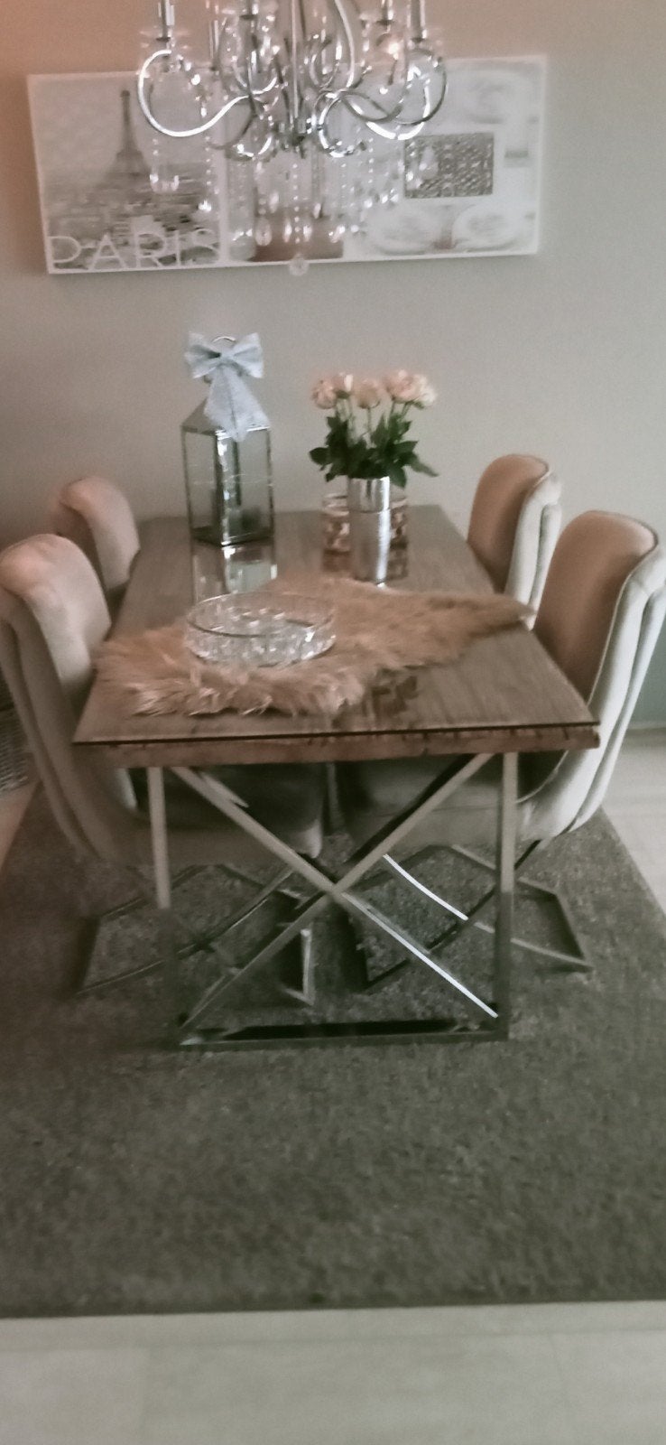 Eettafel Richmond Style met steigerhouten blad en glasplaat, Gebruikt, Glas, 150 tot 200 cm, Vier personen