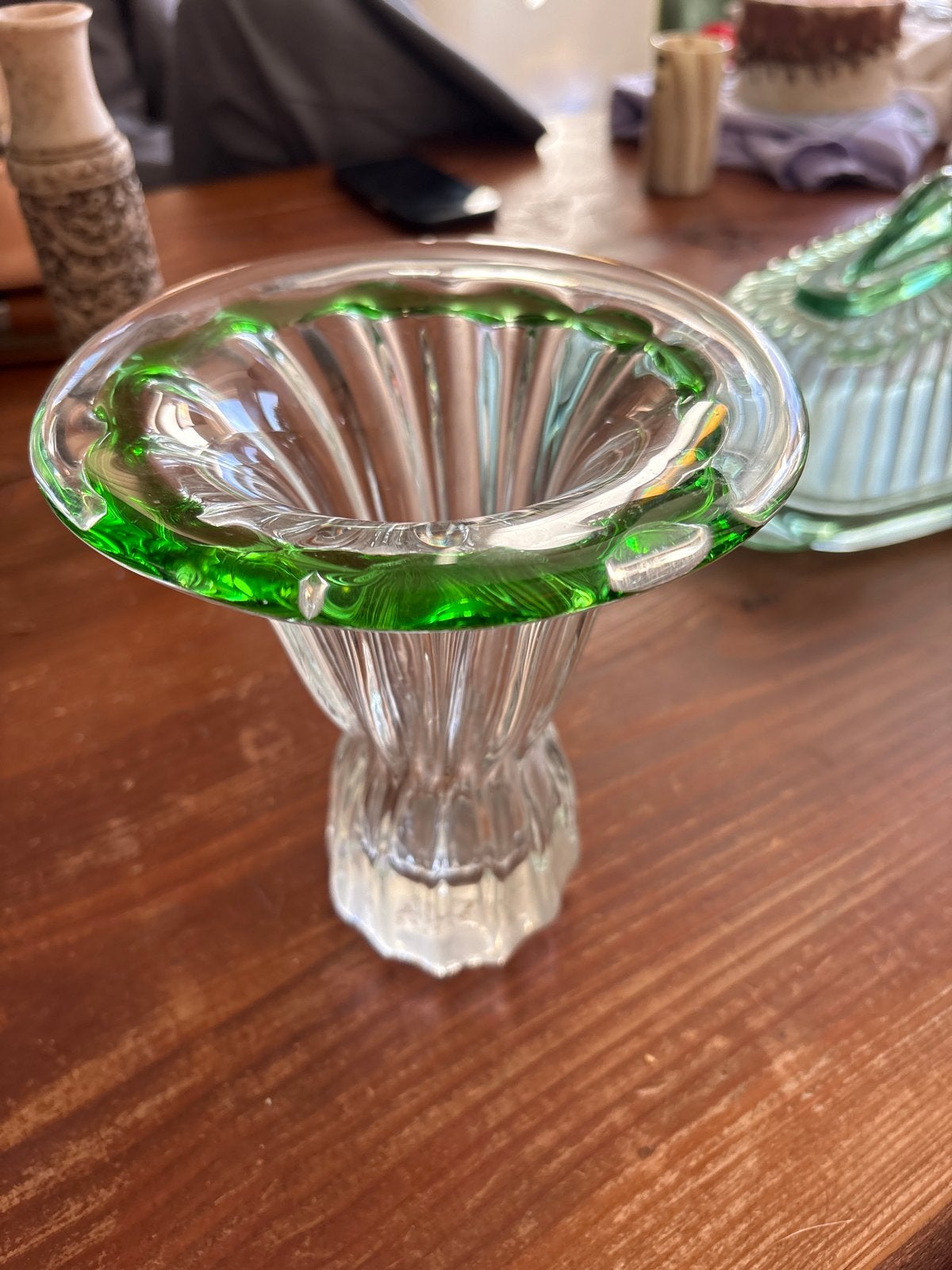 Antieke Groene Glazen Vaas - Vintage Decoratie, Ophalen of Verzenden