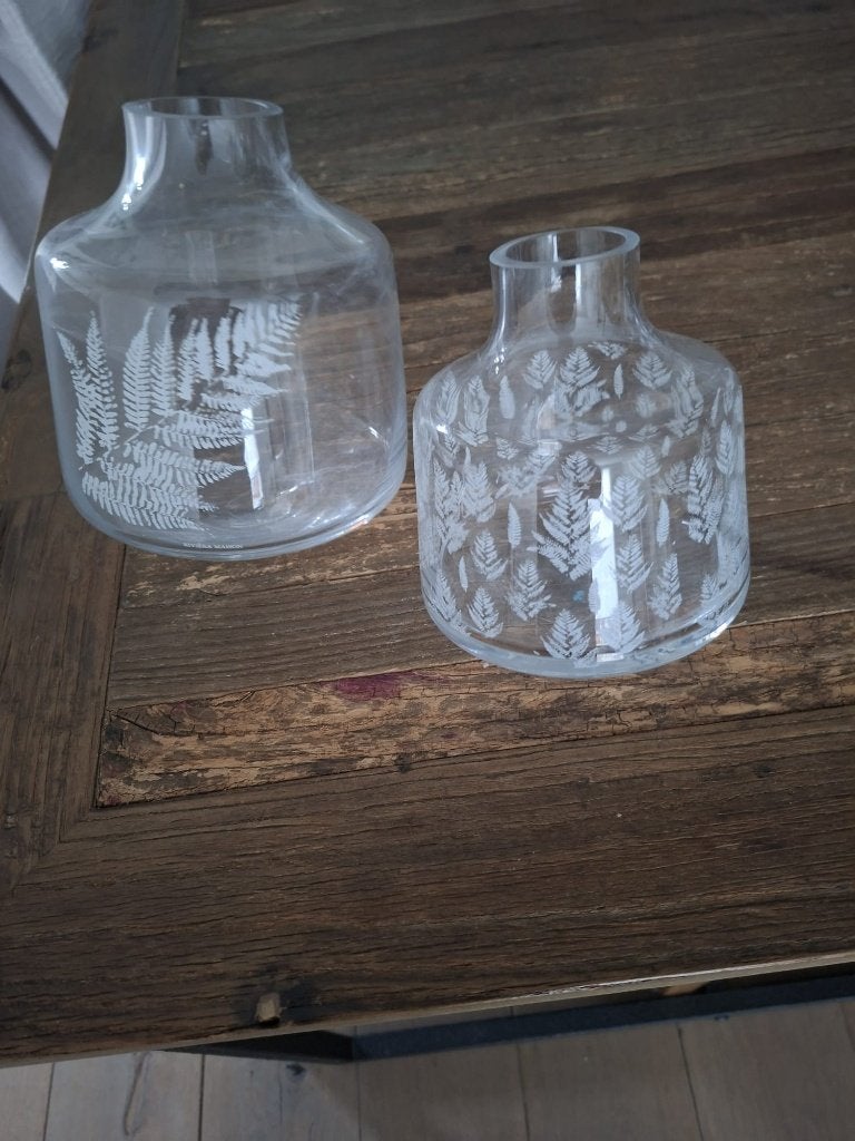 2 vaasjes Riviera Maison, Ophalen of Verzenden, Zo goed als nieuw, Geschikt voor droogbloemen, Glas