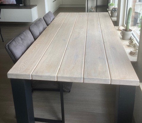 Eetkamer tafel, Huis en Inrichting, Tafels | Eettafels, Strak, Eikenhout, 200 cm of meer, Zo goed als nieuw