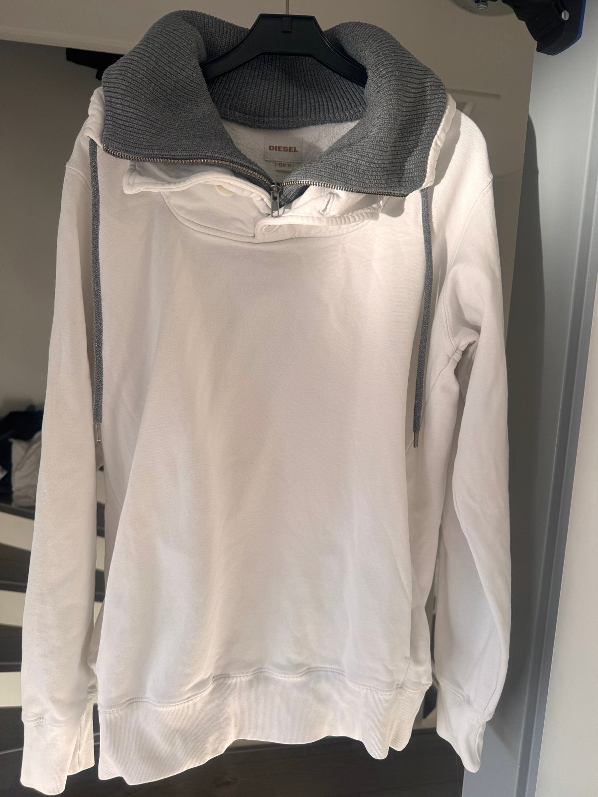 Diesel Heren Hoodie Maat M - Wit met Grijze Kraag, Ophalen of Verzenden, Gedragen, Maat 48/50 (M), Wit
