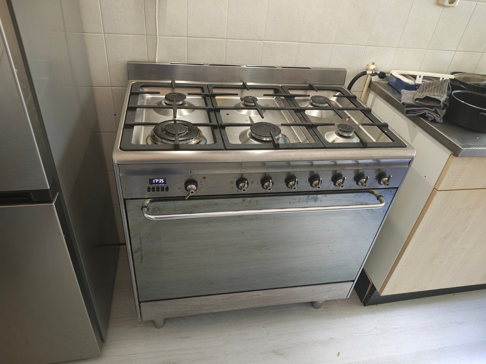 Vrijstaand gasfornuis met oven - RVS, Ophalen, Gebruikt, Hete lucht, 60 cm of meer