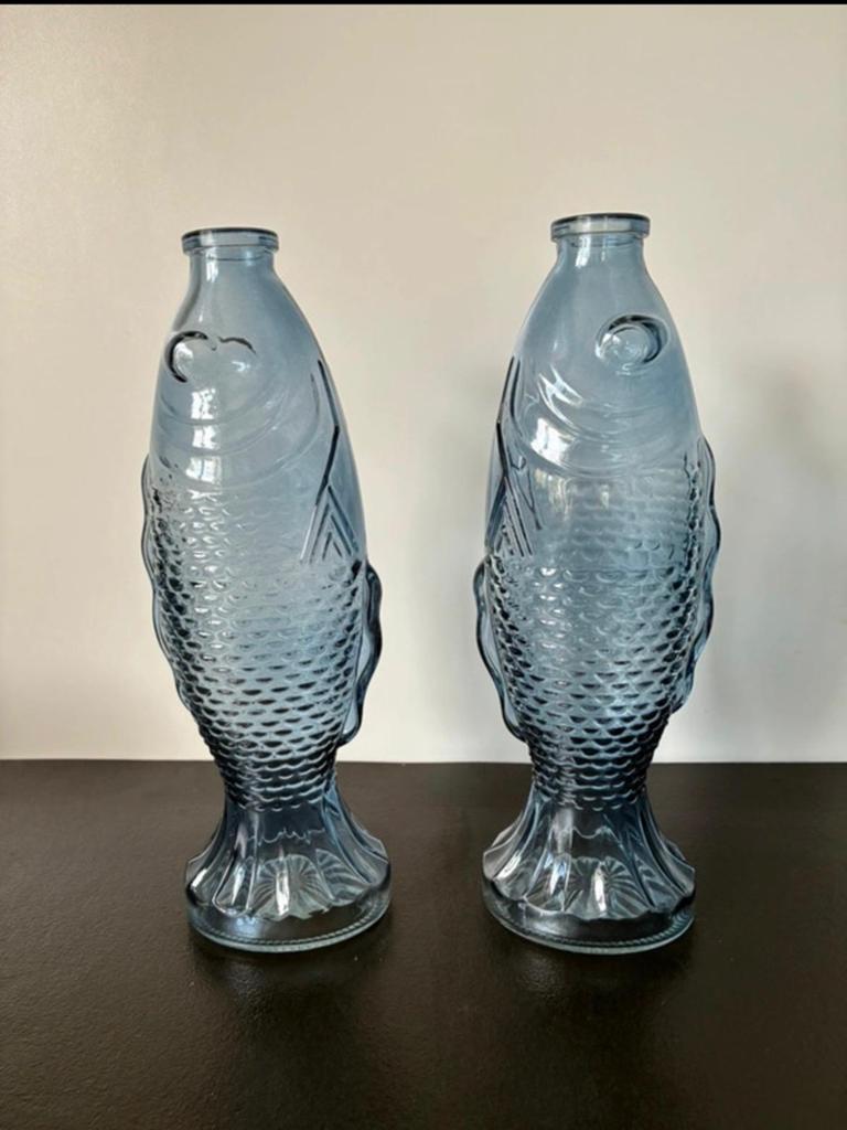 Waterflessen in de vorm van een vis 2 stuks., Overige typen, Ophalen of Verzenden, Overige stijlen, Glas