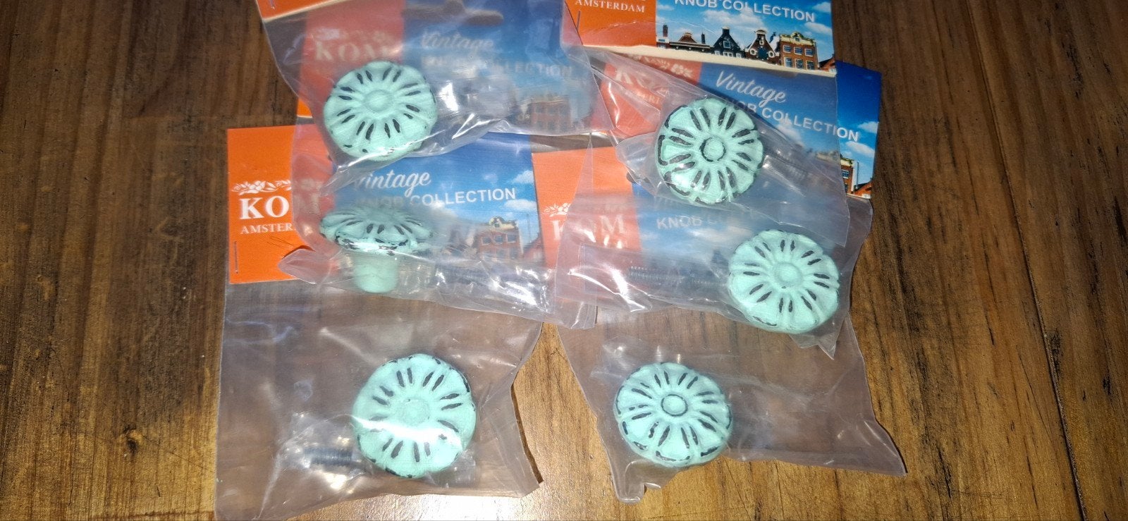 Zes vintage turkoois mint deurknoppen nieuw, Ophalen of Verzenden