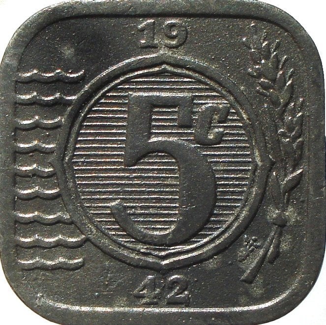 Nederland 5 cent 1942 (zink), Postzegels en Munten, Ophalen of Verzenden, Koningin Wilhelmina, 5 cent, Losse munt