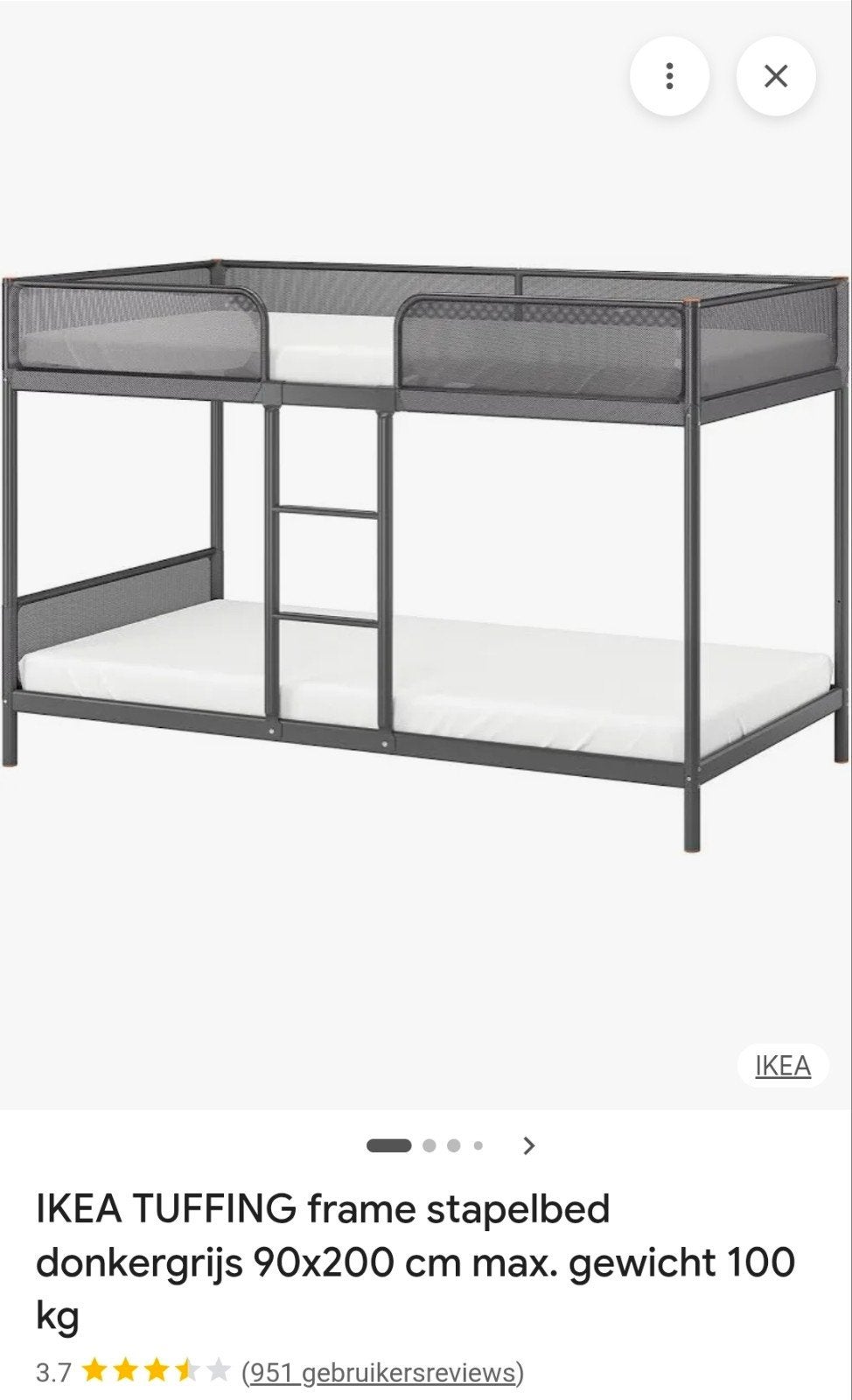 IKEA TUFFING Stapelbed donkergrijs 90x200 cm, Ophalen, Gebruikt, 90 cm, Eenpersoons
