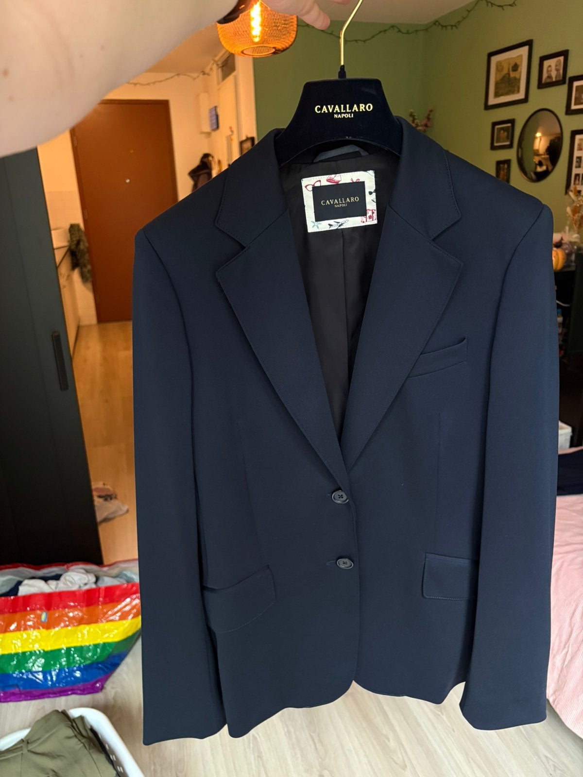 Blauw Cavallaro pak inclusief hoes, Kleding | Dames, Jasjes, Kostuums en Pakken, Ophalen of Verzenden, Zo goed als nieuw, Blauw