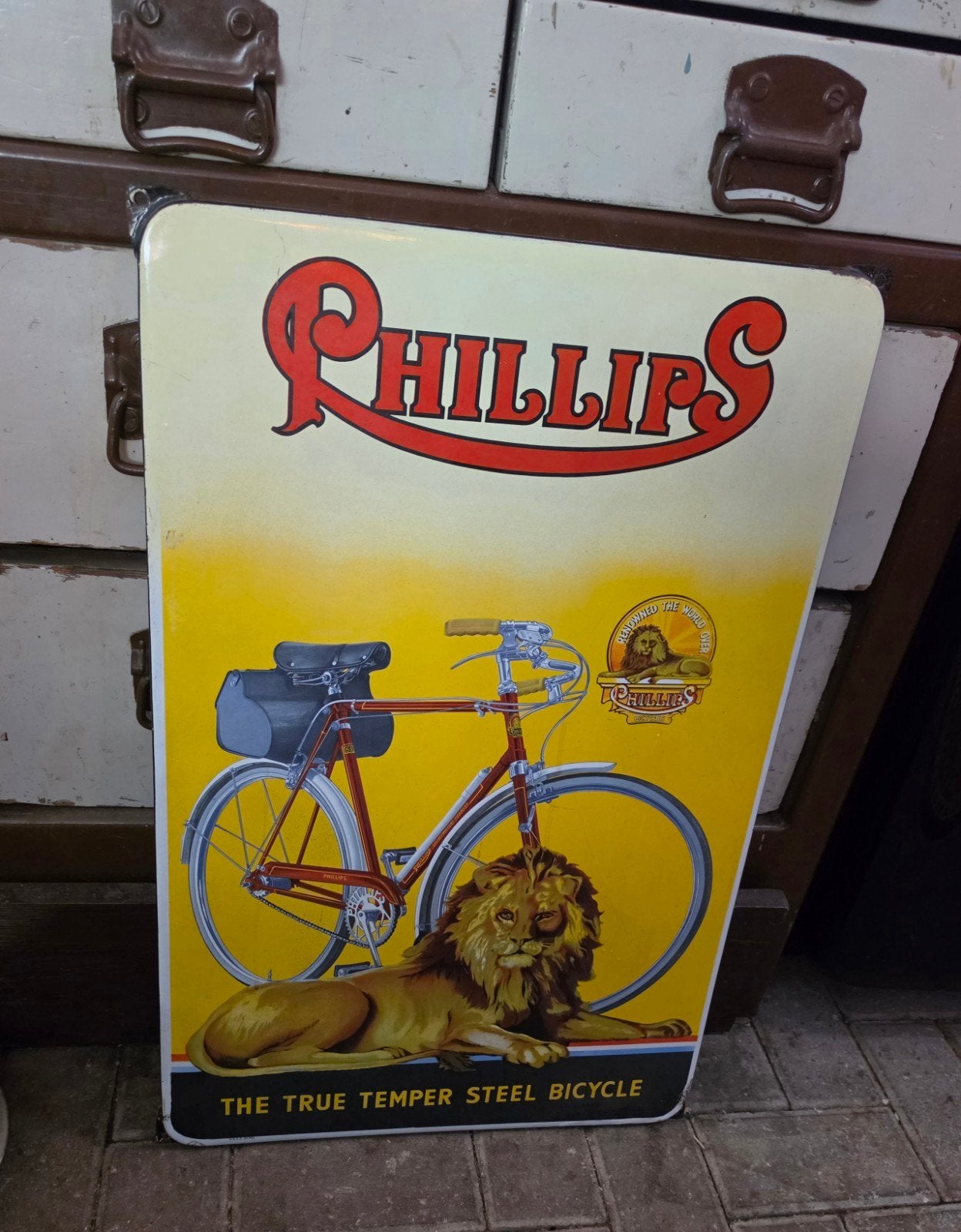 Oud origineel emaille reclamebord fiets Phillips rijwielen, Verzamelen, Merken en Reclamevoorwerpen, Ophalen of Verzenden, Gebruikt