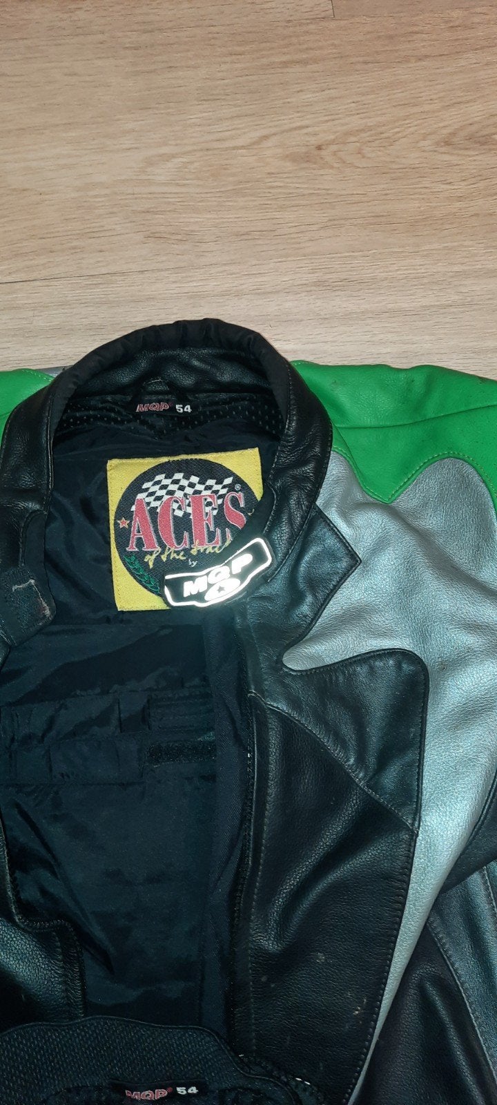 Motorpak leer groen/zwart/zilver - Maat 54, Ophalen of Verzenden, ACES by MQP, Tweedehands, Heren