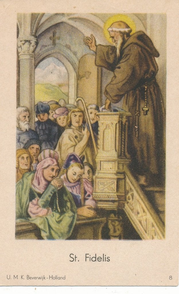 Devotie prentje van de Heilige Fidelis, Ophalen of Verzenden, Zo goed als nieuw, Kaart of Prent, Christendom | Katholiek
