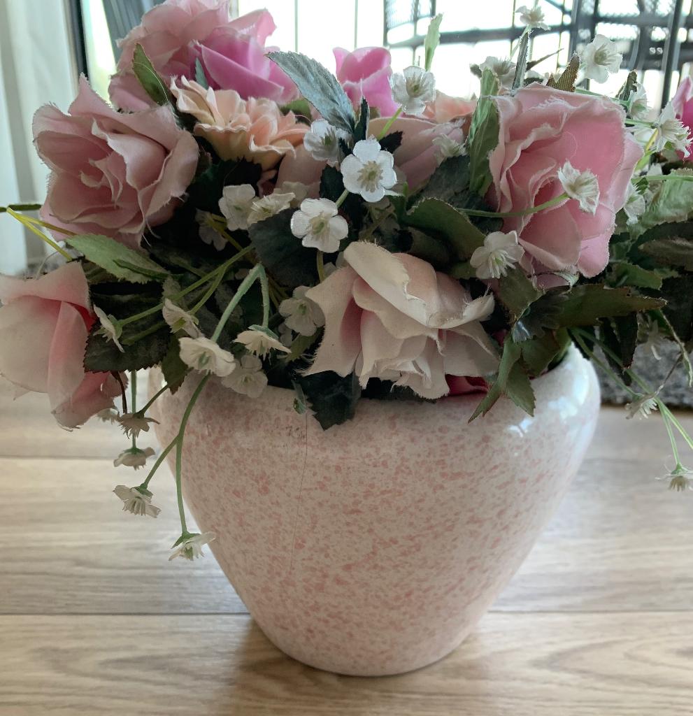 Te koop bloempot met kunstbloemen, Ophalen, Gebruikt, Binnen
