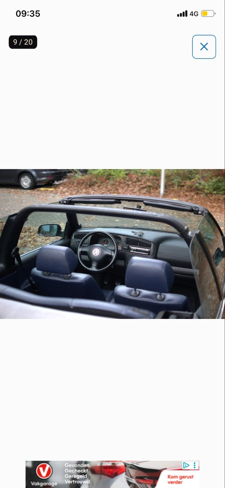 Volkswagen Golf 2.0 Cabriolet 85KW 2001 Blauw, Auto's, Voorwielaandrijving, 4 cilinders, Origineel Nederlands, 1200 kg