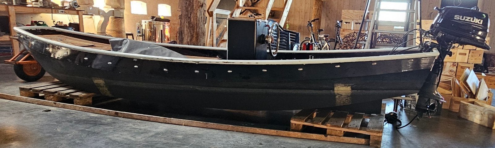 Stalen Schouw met Stuurkolom en nieuwe 6 PK Buitenboordmotor, Watersport en Boten, Ophalen, Gebruikt