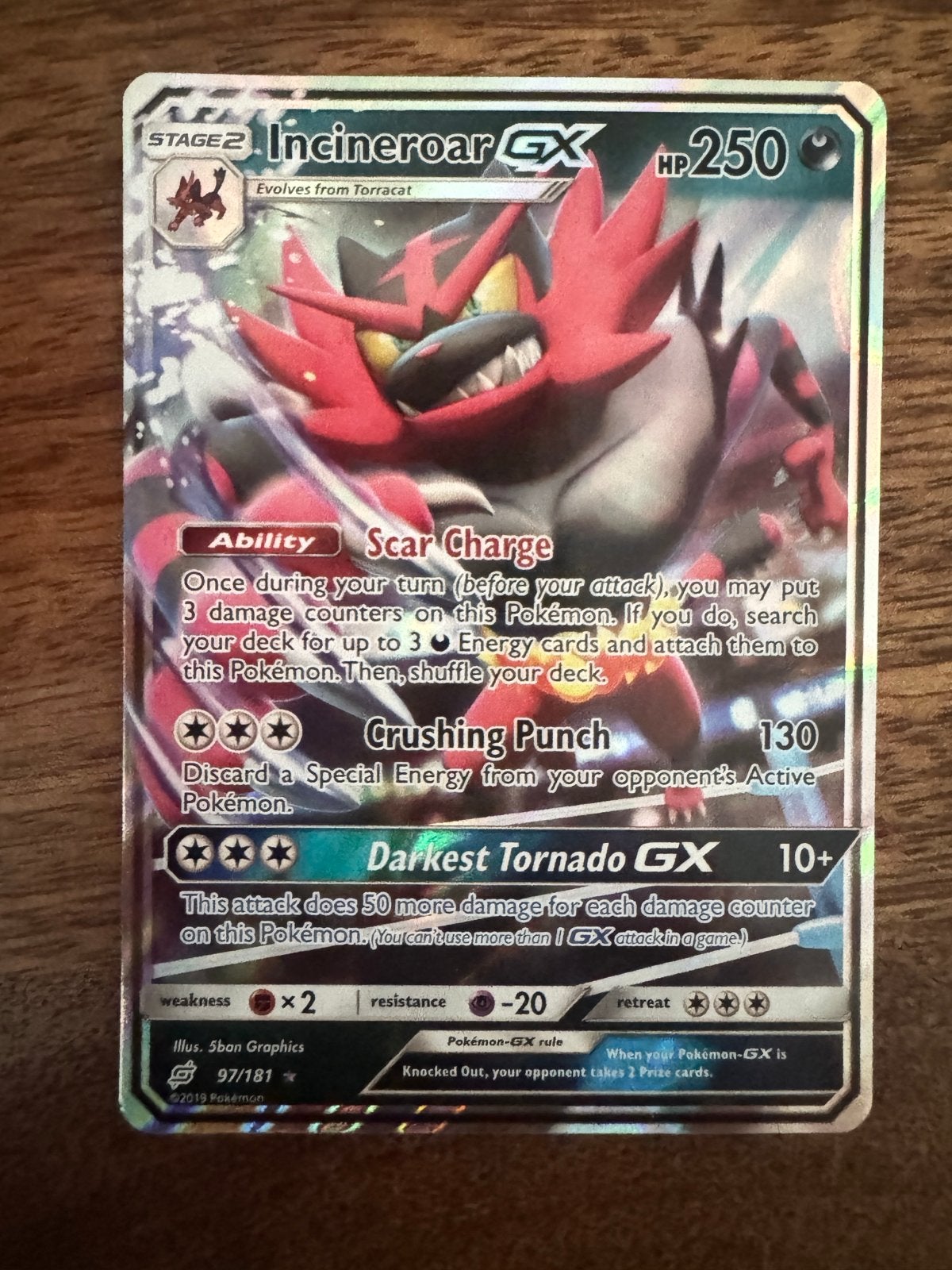 Incineroar GX Pokémon Kaart 97/181 - Zo goed als nieuw, Ophalen of Verzenden, Zo goed als nieuw, Losse kaart