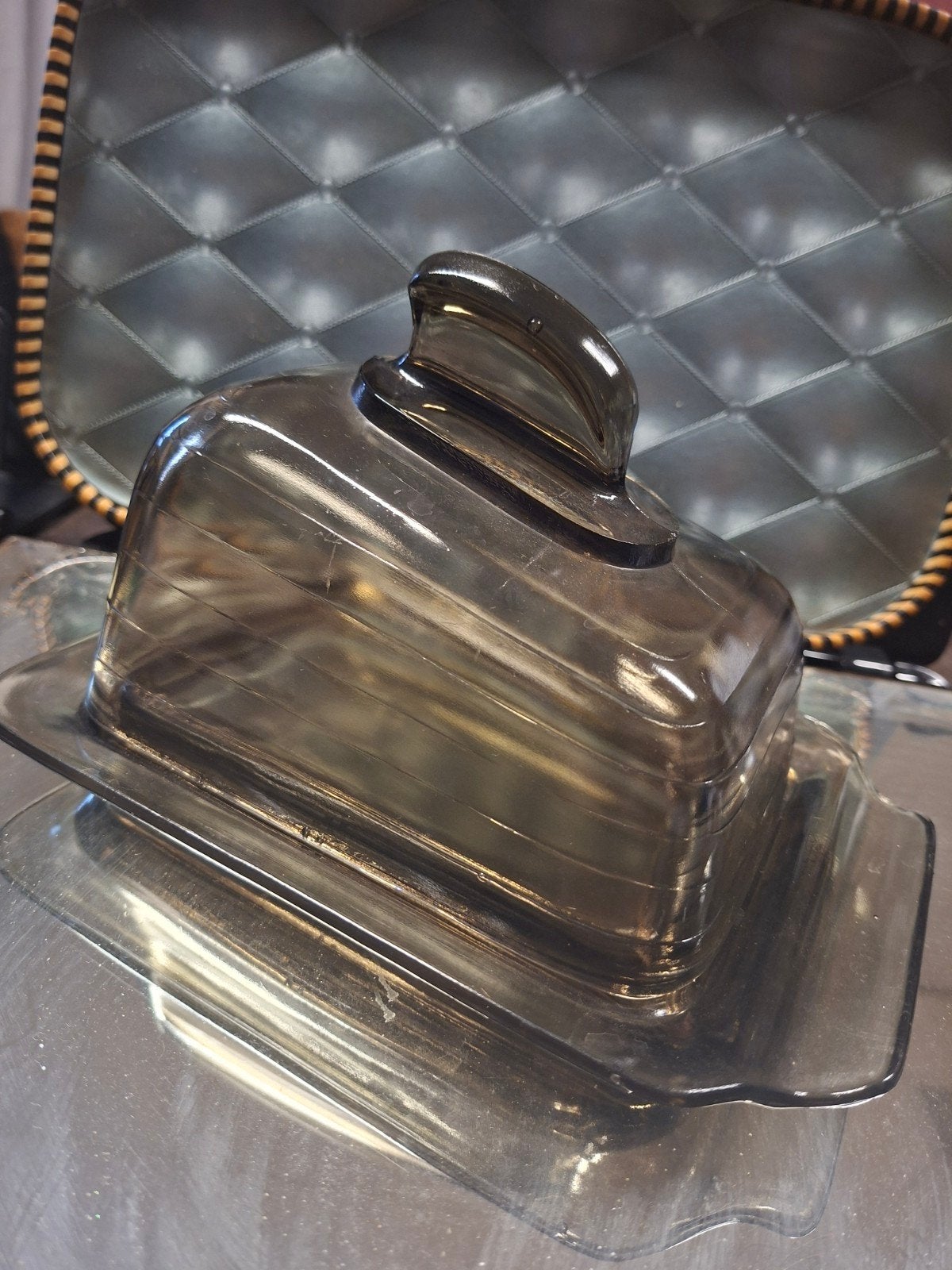Art Deco kaasstolp rookglas jaren 30 (Verreries Doyen), Ophalen of Verzenden
