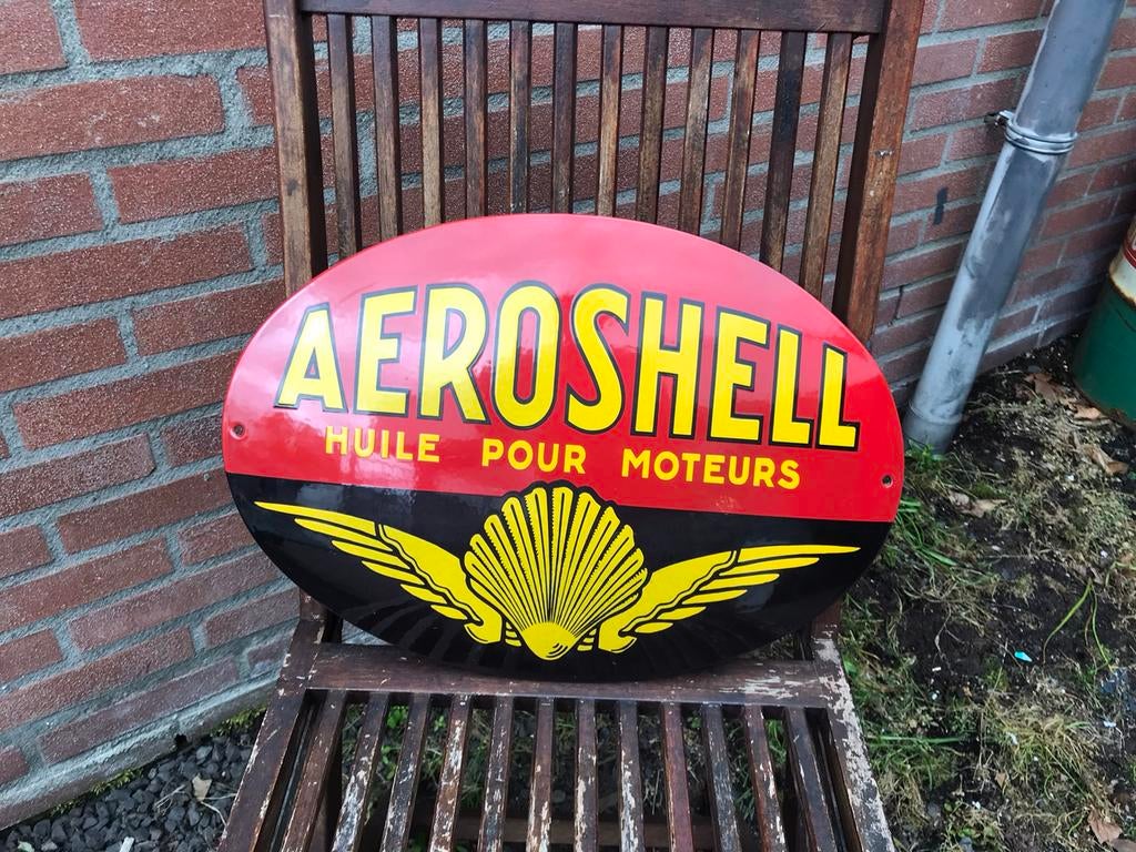 Aeroshell emaille reclamebord, Ophalen of Verzenden, Zo goed als nieuw, Reclamebord