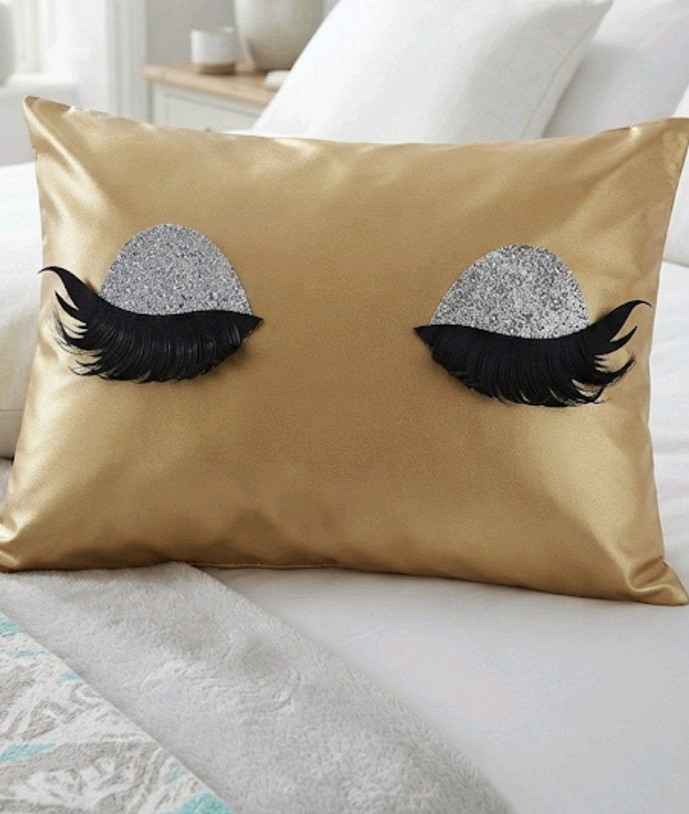 Goud glitter oogjes kussenhoes., Ophalen of Verzenden, Nieuw, Rechthoekig, Kussenhoes