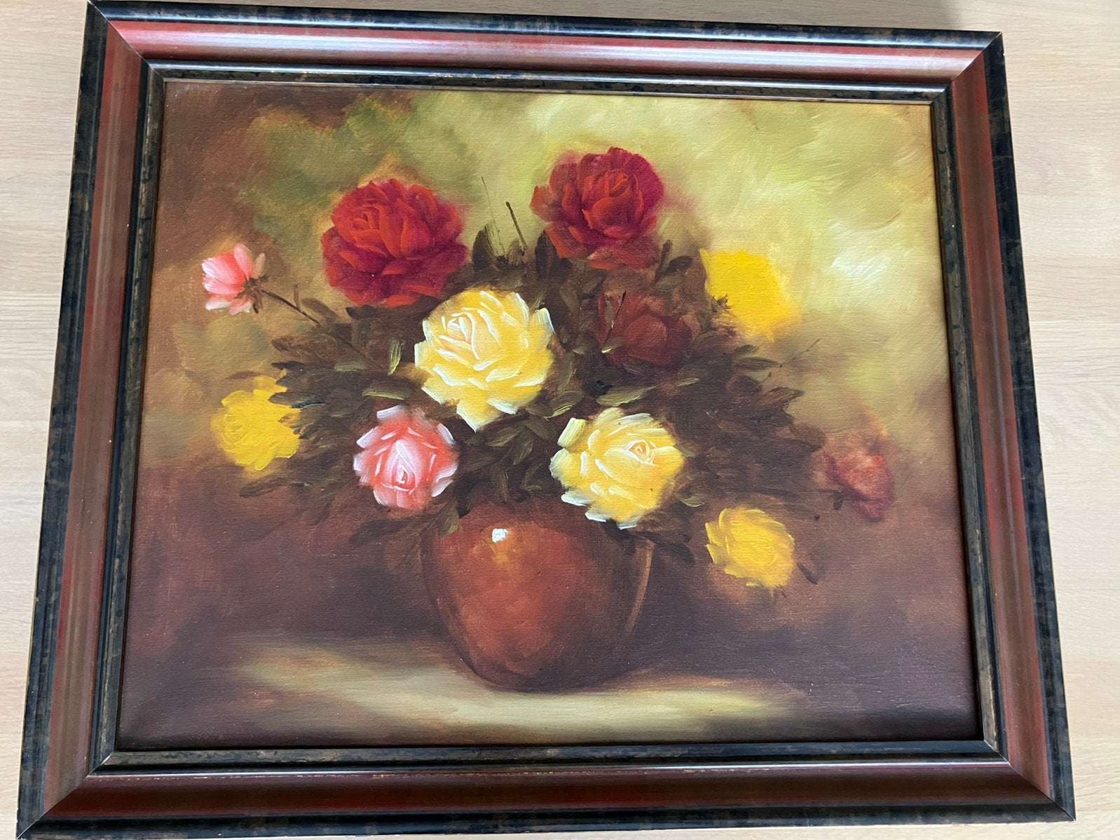 Prachtig schilderij stilleven vaas met rozen., Ophalen of Verzenden